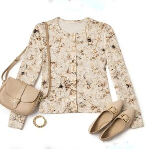 Chloe Faded Floral Wool Cardigan Sweater M